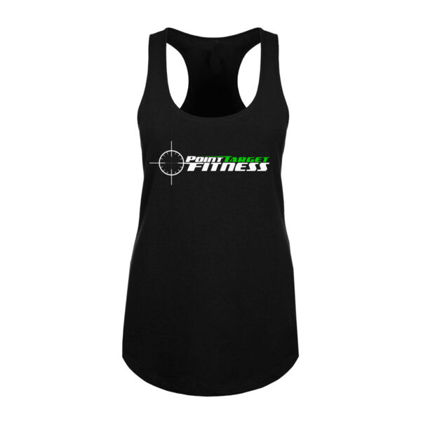 PTF LOGO CENTER CHEST - PREMIUM WOMEN'S FITTED RACERBACK TANK TOP - BLACK Thumbnail