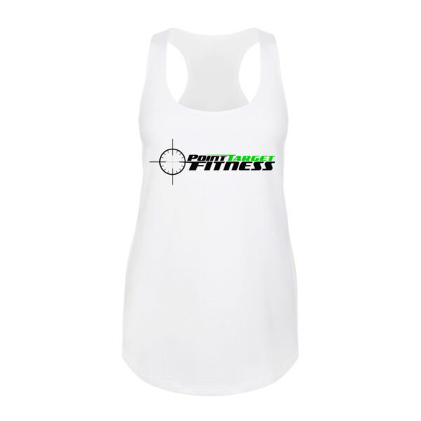 PTF LOGO CENTER CHEST - PREMIUM WOMEN'S FITTED RACERBACK TANK TOP - WHITE Thumbnail